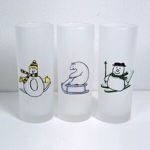 3 Vintage Dartington Designs Frosted Winter Holiday Frosted Highball Glasses 80s